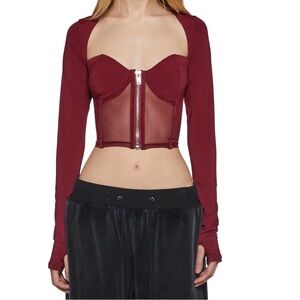 Burgundy Long Sleeve Corset Top